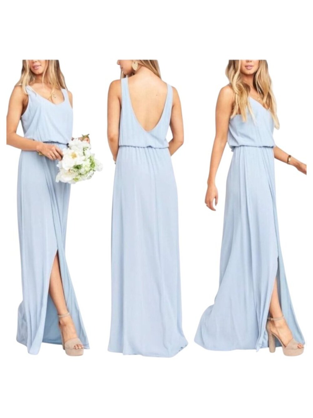 Show Me Your MuMu Dress‎ Women Medium Steel Blue Chiffon Kendall Side Slit Maxi